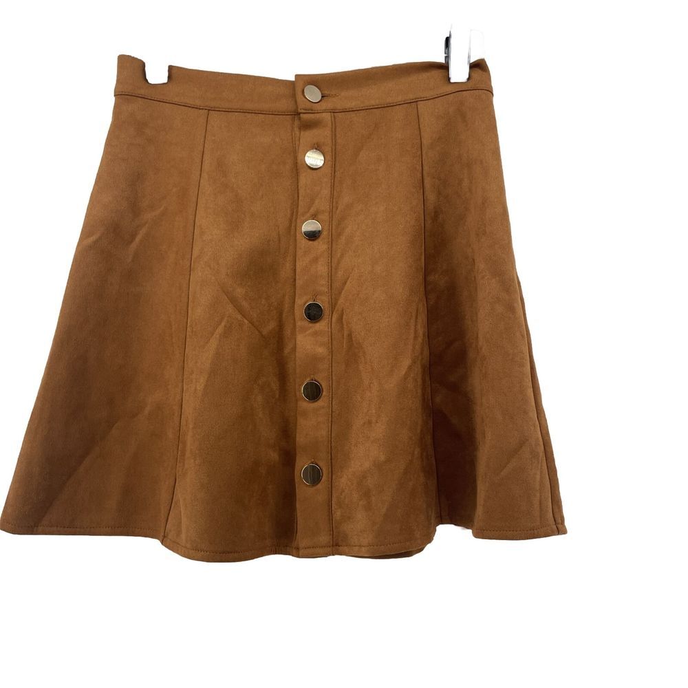 Allegra K Faux Suede Mini Skirt  Women's‎ Small Tan A Line Cottagecore Western